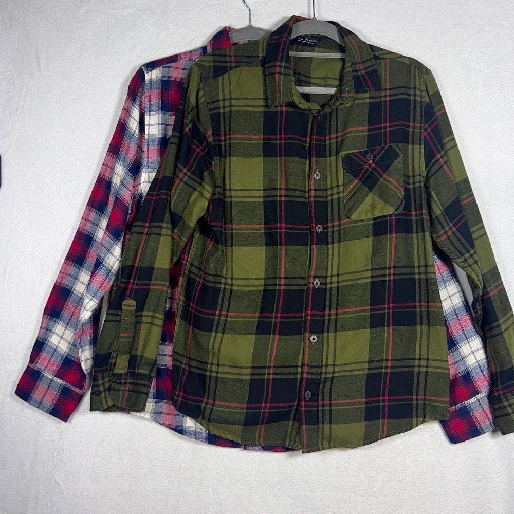 BUNDLE Alpine Design Mens Plaid Flannel Button Down Shirt Green‎ Red Medium